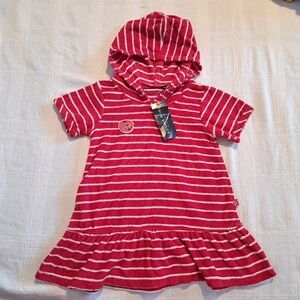 Souris Mini girls 18 months red & white striped swim cover up, New